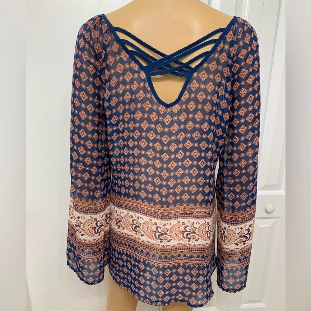 Sweet Journey Paisley Floral Long Sleeve Relaxed Tunic Blouse Women’s top size L